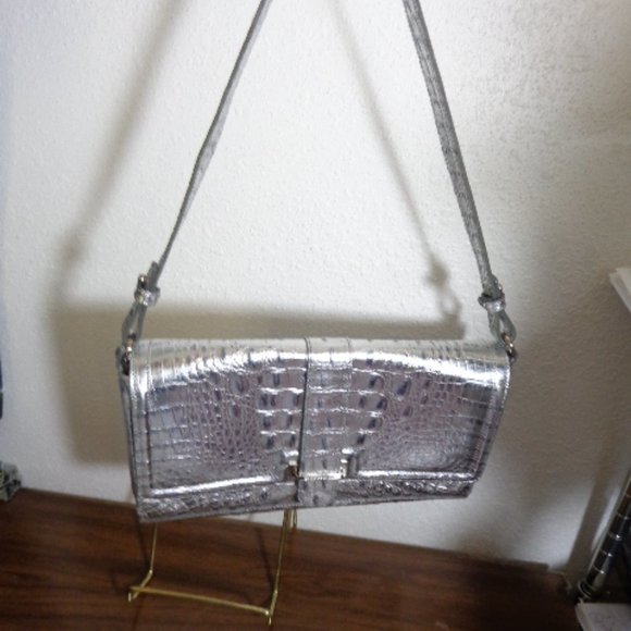 STUNNING Vintage Brahmin SILVER Melbourne Leather Shoulder Bag EXACT Clean LN - Picture 14 of 16